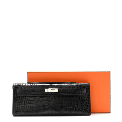 Hermes Matte Porosus Crocodile Kelly Cut Pochette Black 9 of 9