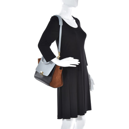 Celine Drummed Calfskin Suede Small Trapeze Light Blue 3 of 8