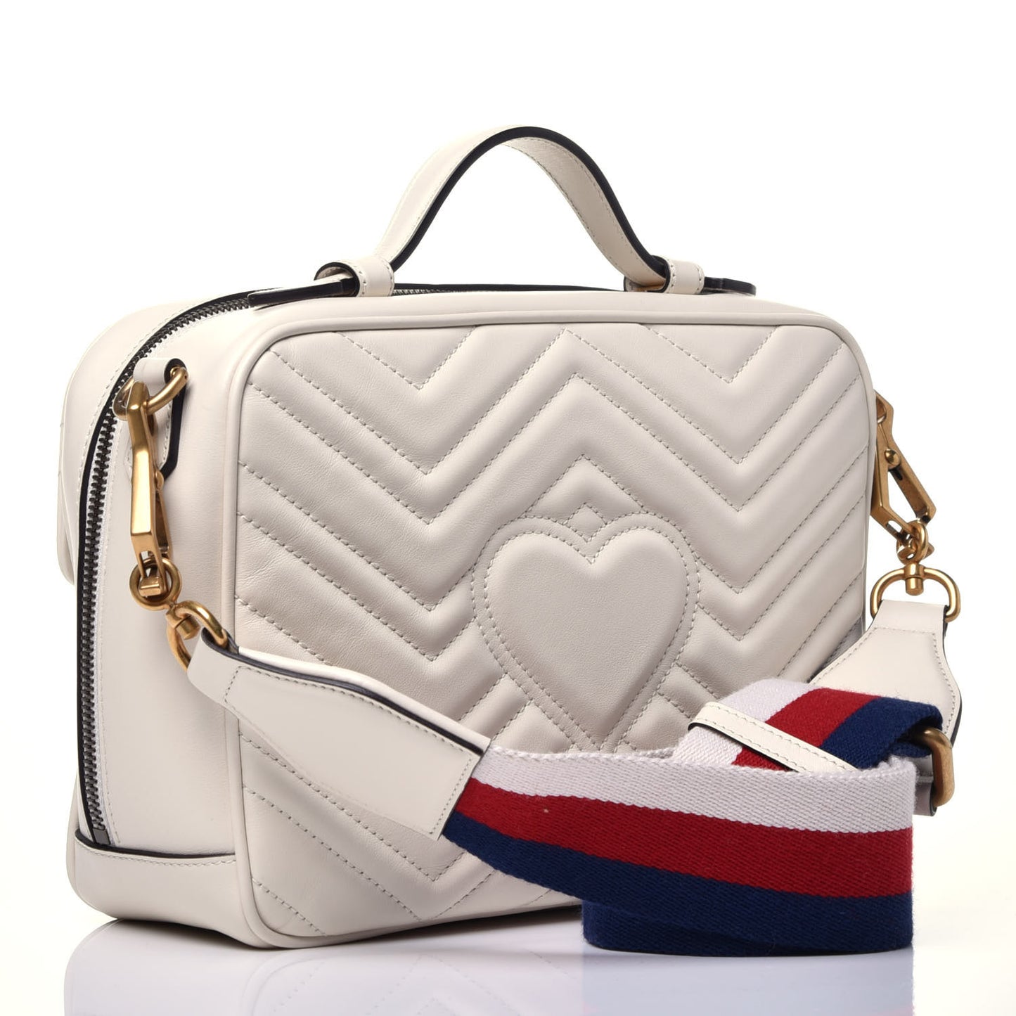 Calfskin Matelasse Sylvie Web Small GG Marmont Top Handle Shoulder Bag White