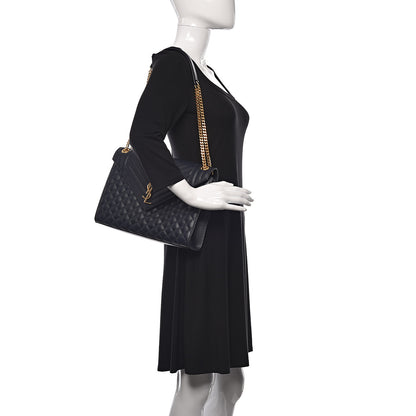 Saint Laurent Grain De Poudre Mixed Matelasse Large Triquilt Monogram Satchel Deep Marine 2 of 25