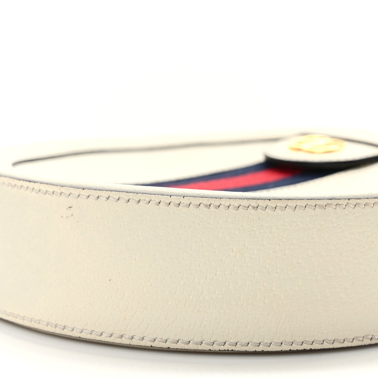 Textured Calfskin Web Mini Ophidia Round Shoulder Bag Mystic White