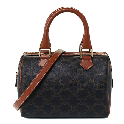 Celine Triomphe Canvas Calfskin Small Boston Bag Tan 1 of 11