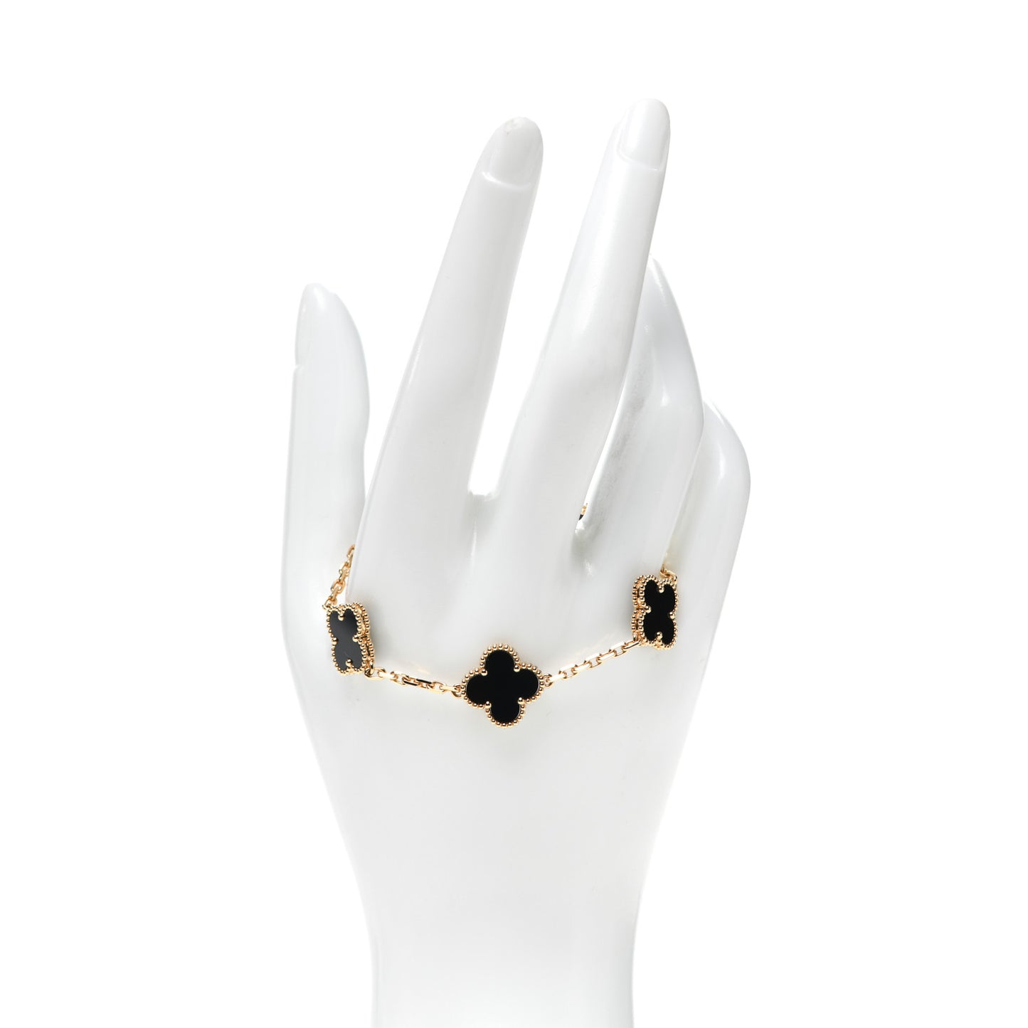 18K Yellow Gold Black Onyx 5 Motifs Vintage Alhambra Bracelet