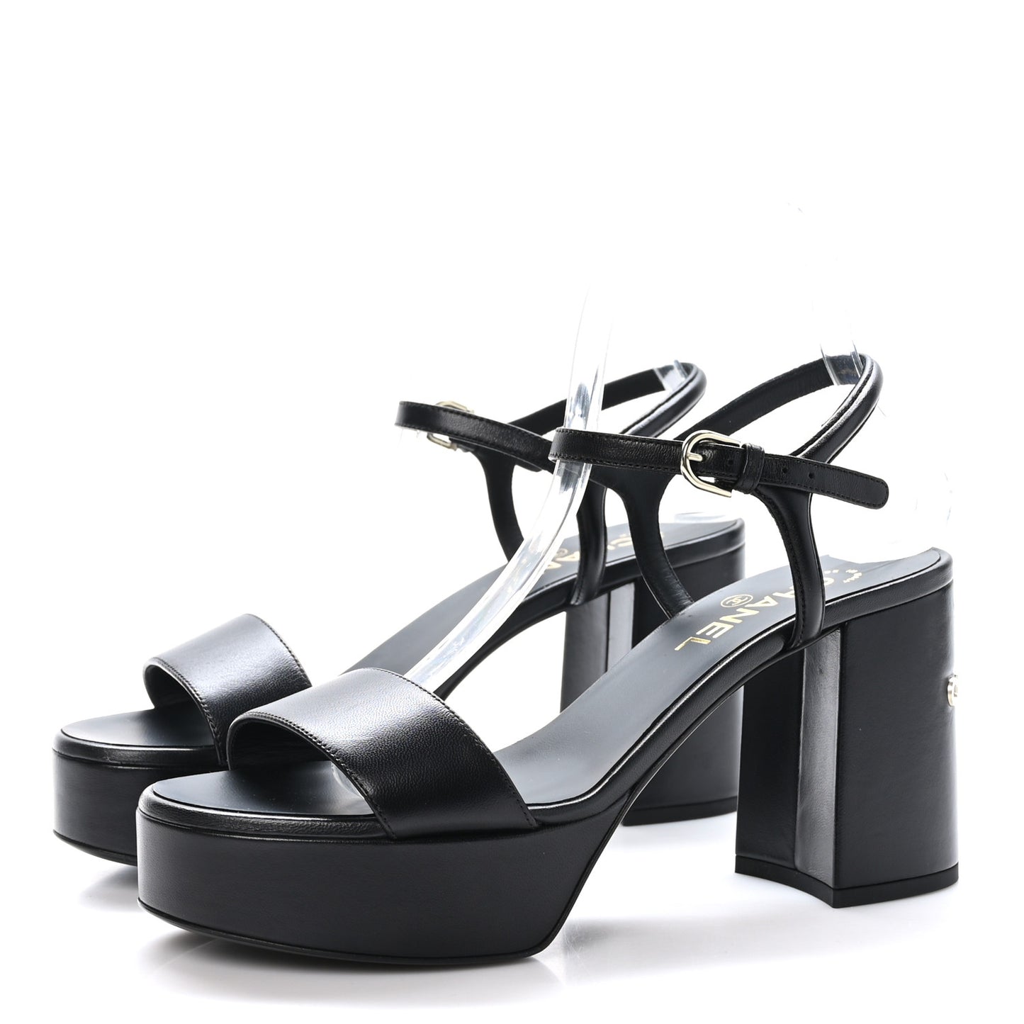 Lambskin Logo Platform Sandals 39.5 Black