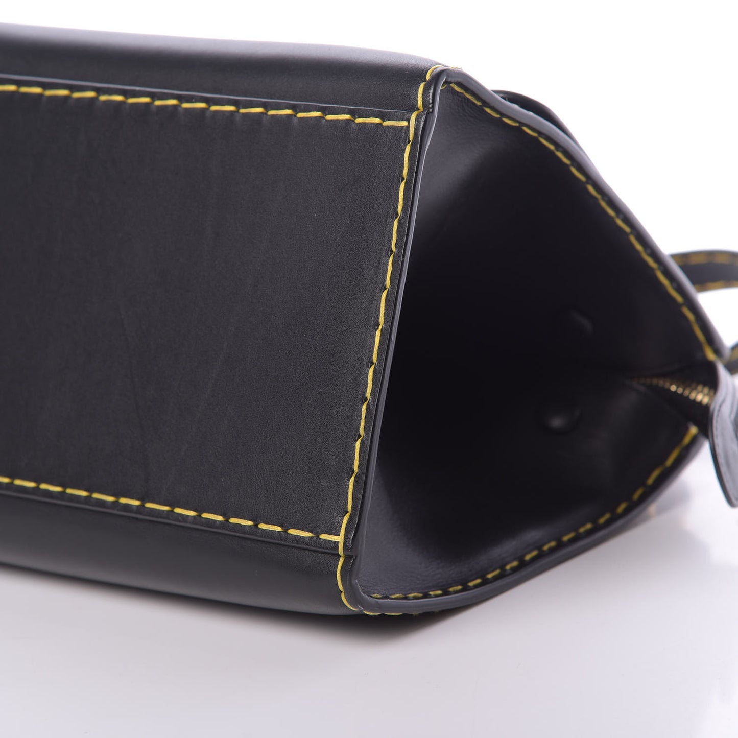 Smooth Calfskin Yellow Stitching Medium Trapeze Black