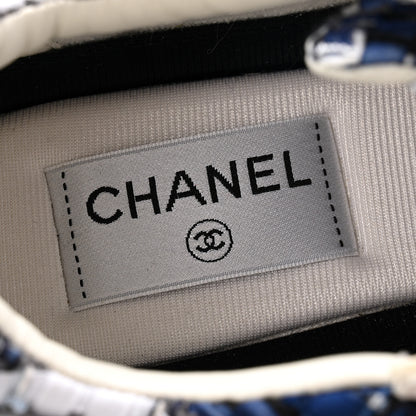 Chanel Tweed Suede Calfskin Womens CC Sneakers 38 Dark Blue Black Grey White 7 of 12