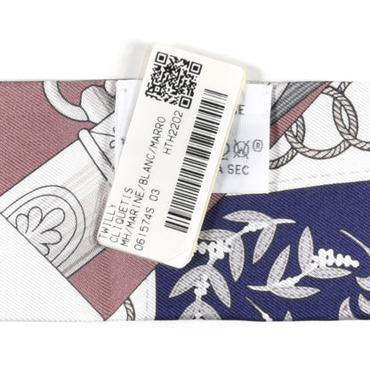 Hermes Silk Cliquetis Twilly Marine White Marron 4 of 4