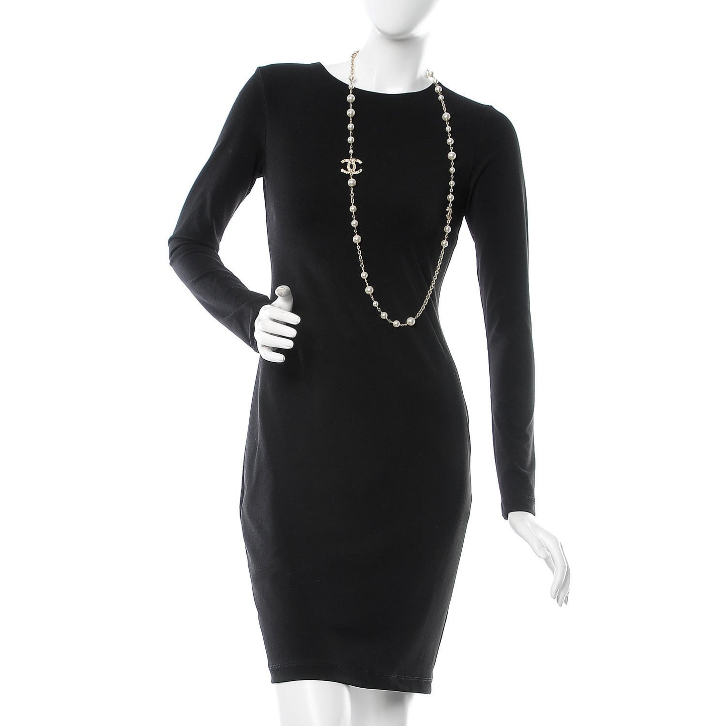 Graduated Pearl Crystal Twisted CC Long Necklace in Gold