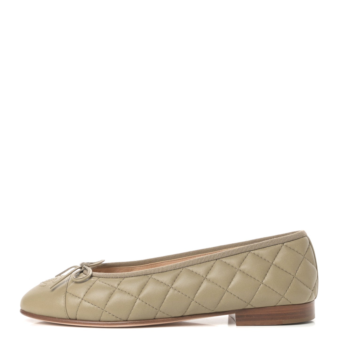 Lambskin Quilted Cap Toe Ballerina Flats 36.5 Beige Fonce