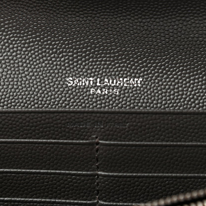 Saint Laurent Grain De Poudre Matelasse Chevron Monogram Flap Wallet Pebble 6 of 7