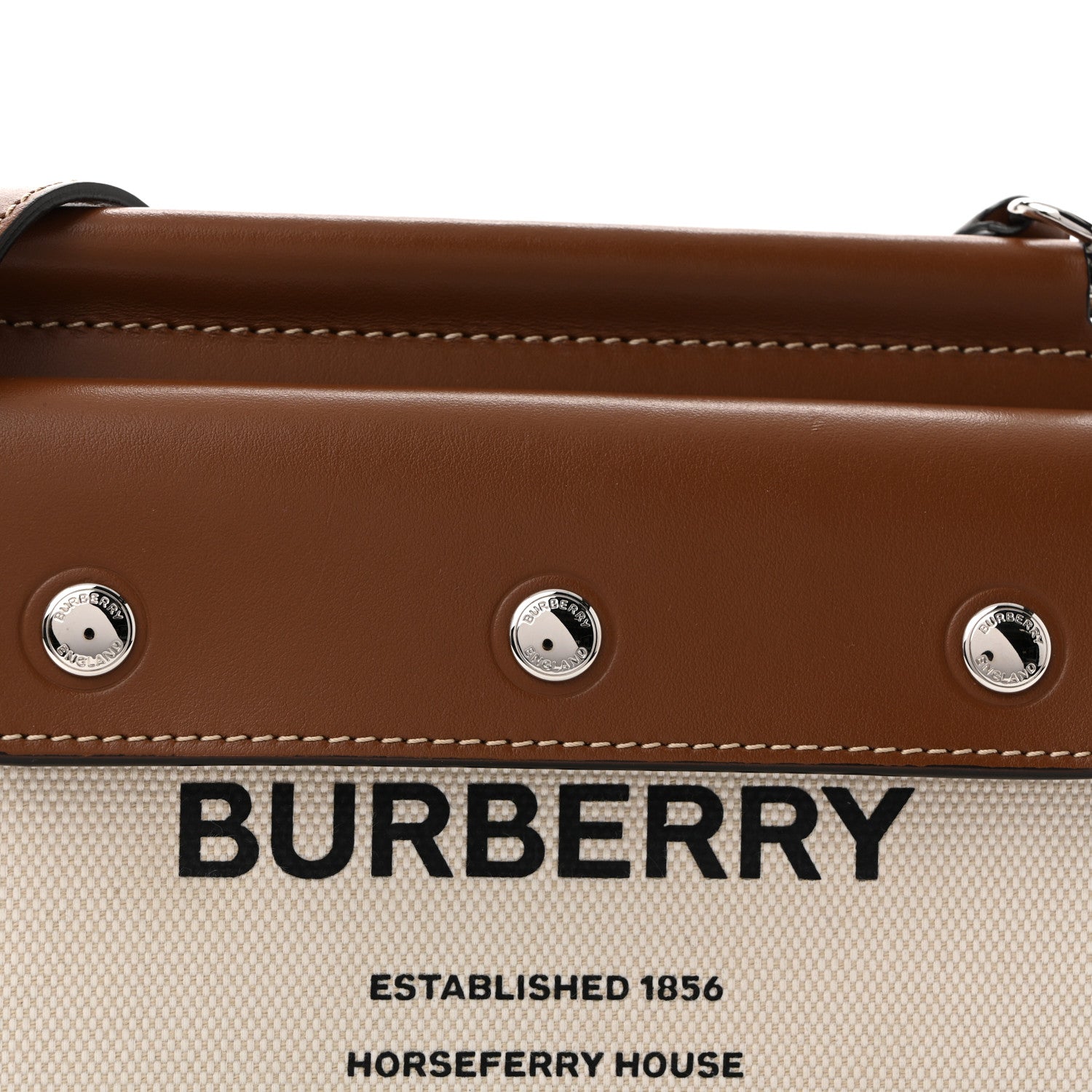 Burberry Smooth Calfskin Canvas Horseferry Print Mini Title Bag with Pocket Natural Malt Brown 7 of 9