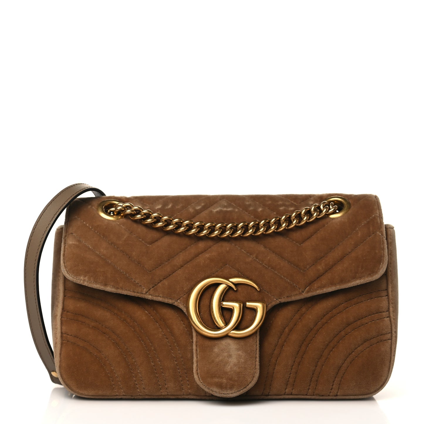 Velvet Matelasse Small GG Marmont Shoulder Bag Taupe