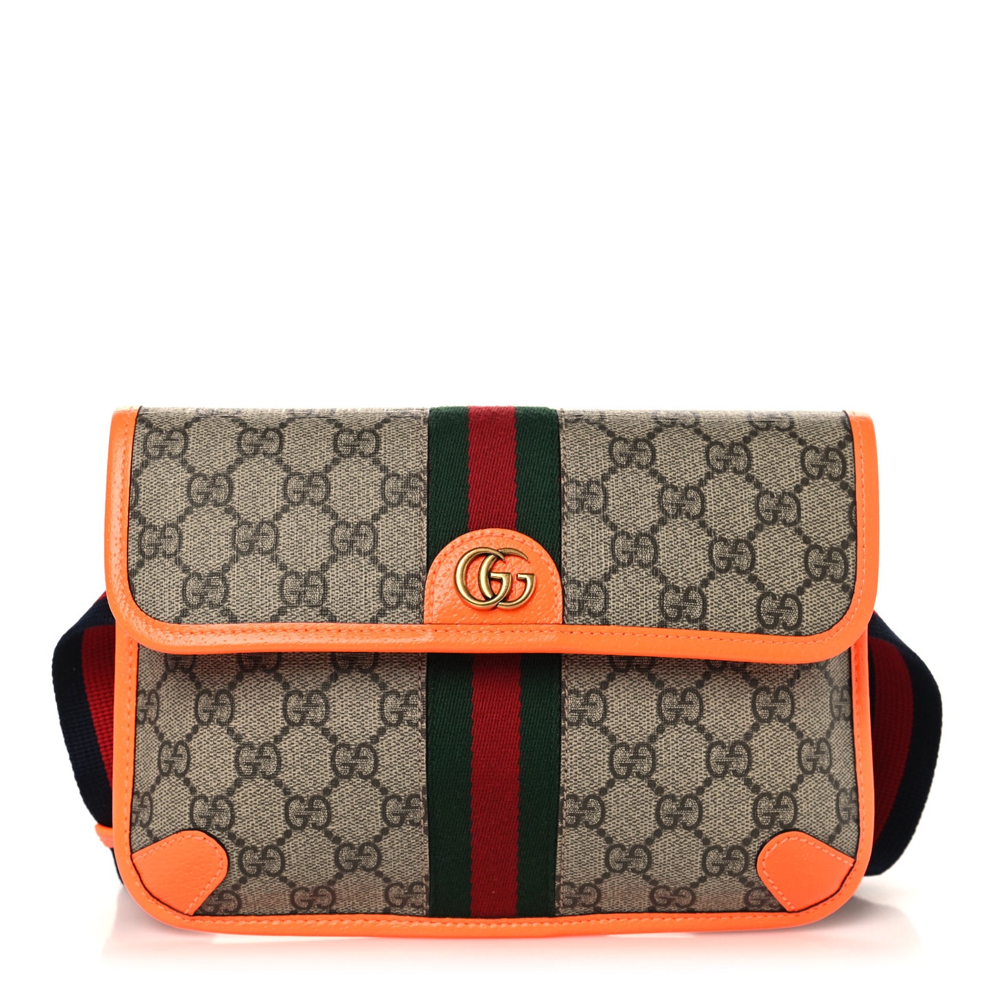 GG Supreme Monogram Web Small Ophidia Belt Bag Beige Ebony Orange Fluo