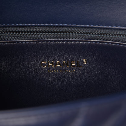 Chanel Aged Calfskin Elaphe Chevron Quilted Small Coco Handle Flap Navy 6 of 12