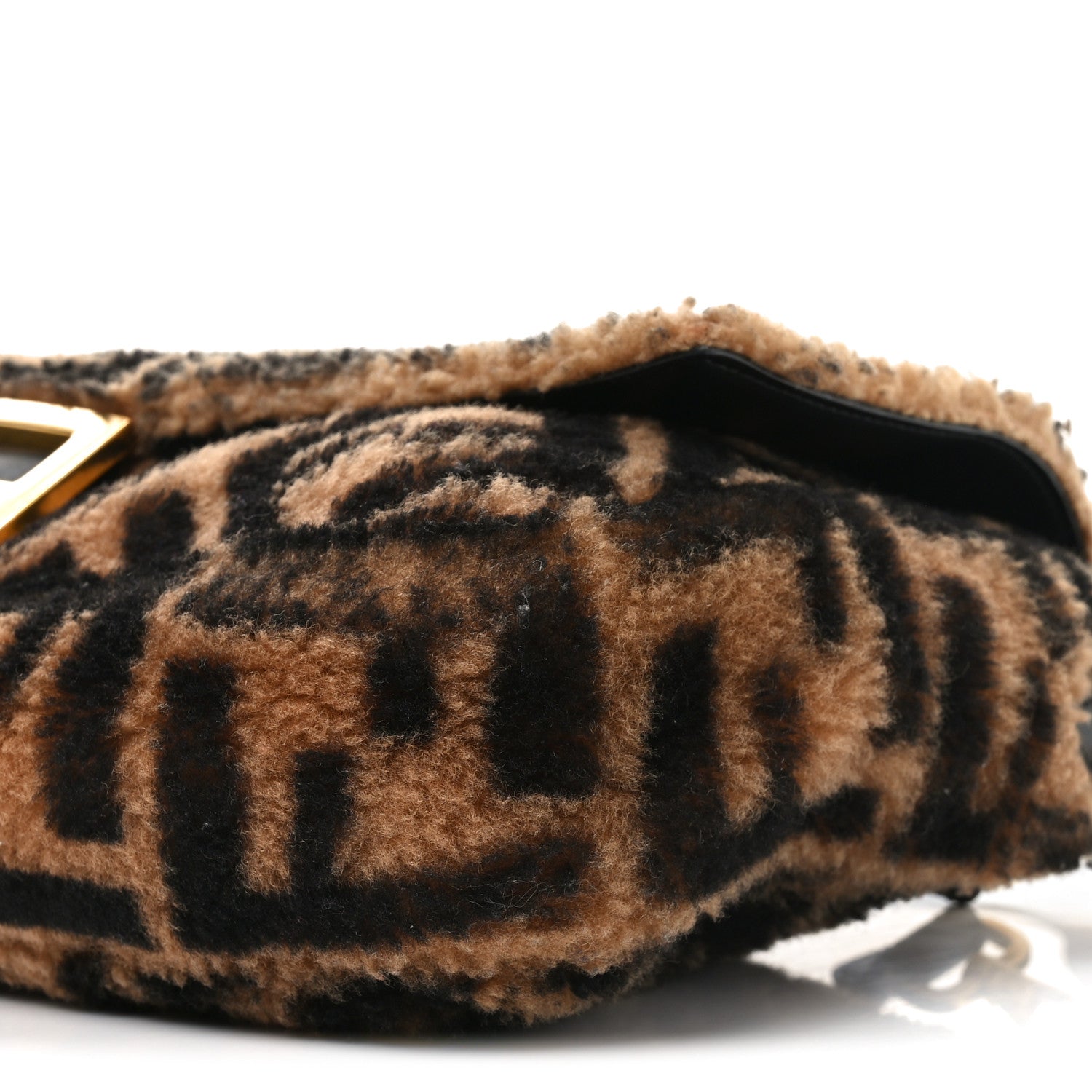 Fendi Shearling Vitello Dolce Macro FF 1974 Large Baguette Tobacco Black 10 of 11