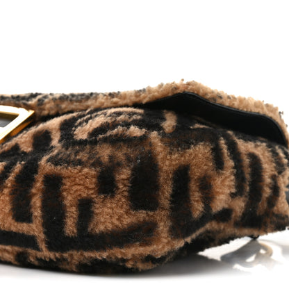 Fendi Shearling Vitello Dolce Macro FF 1974 Large Baguette Tobacco Black 10 of 11