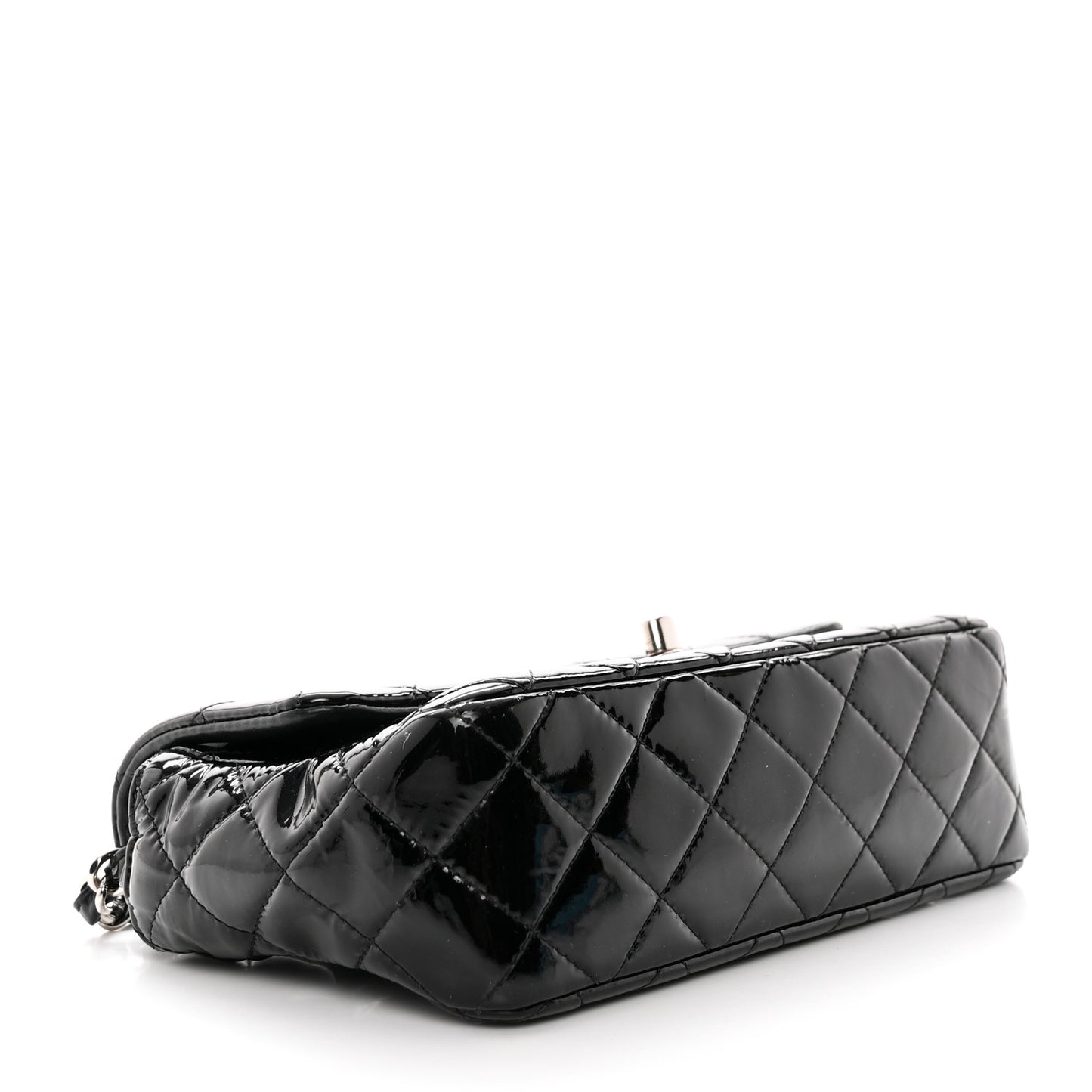 Patent Calfskin Quilted Mini Rectangular Flap Black