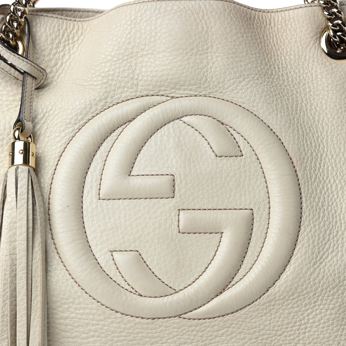 Pebbled Calfskin Medium Soho Chain Shoulder Bag Off White
