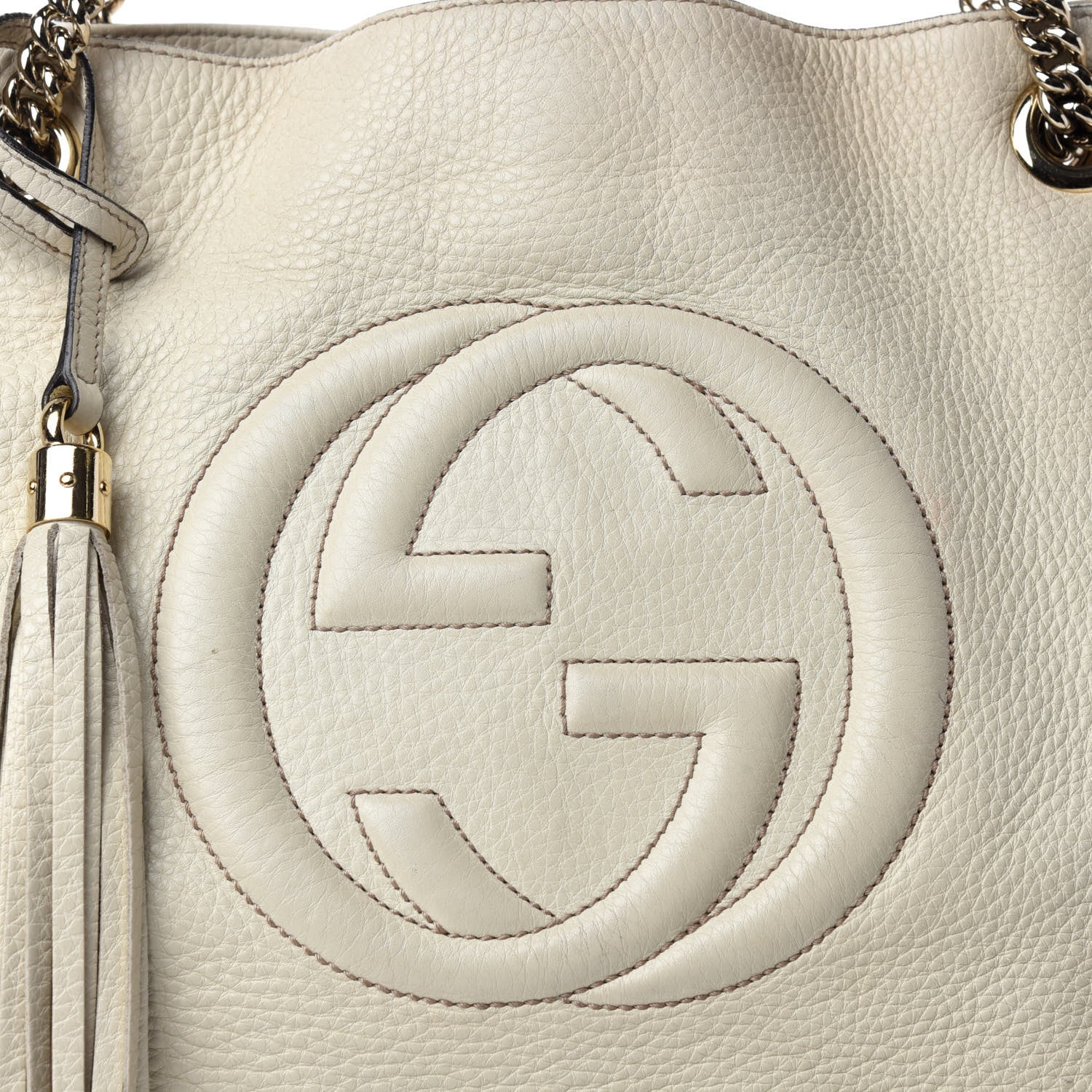 Gucci Pebbled Calfskin Medium Soho Chain Shoulder Bag Off White 14 of 14