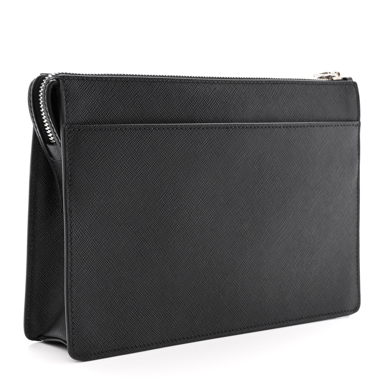 Prada Saffiano Travel Metal Triangle Logo Wristlet Pouch Black 4 of 10