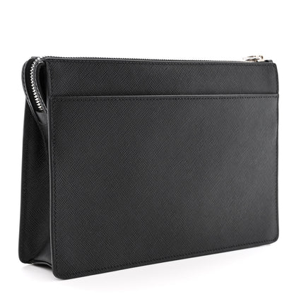Prada Saffiano Travel Metal Triangle Logo Wristlet Pouch Black 4 of 10
