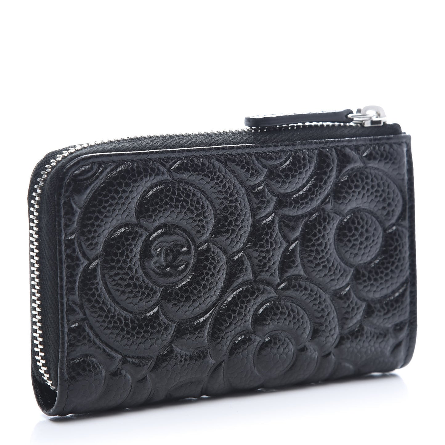 Caviar Camellia Embossed Key Holder Case Black
