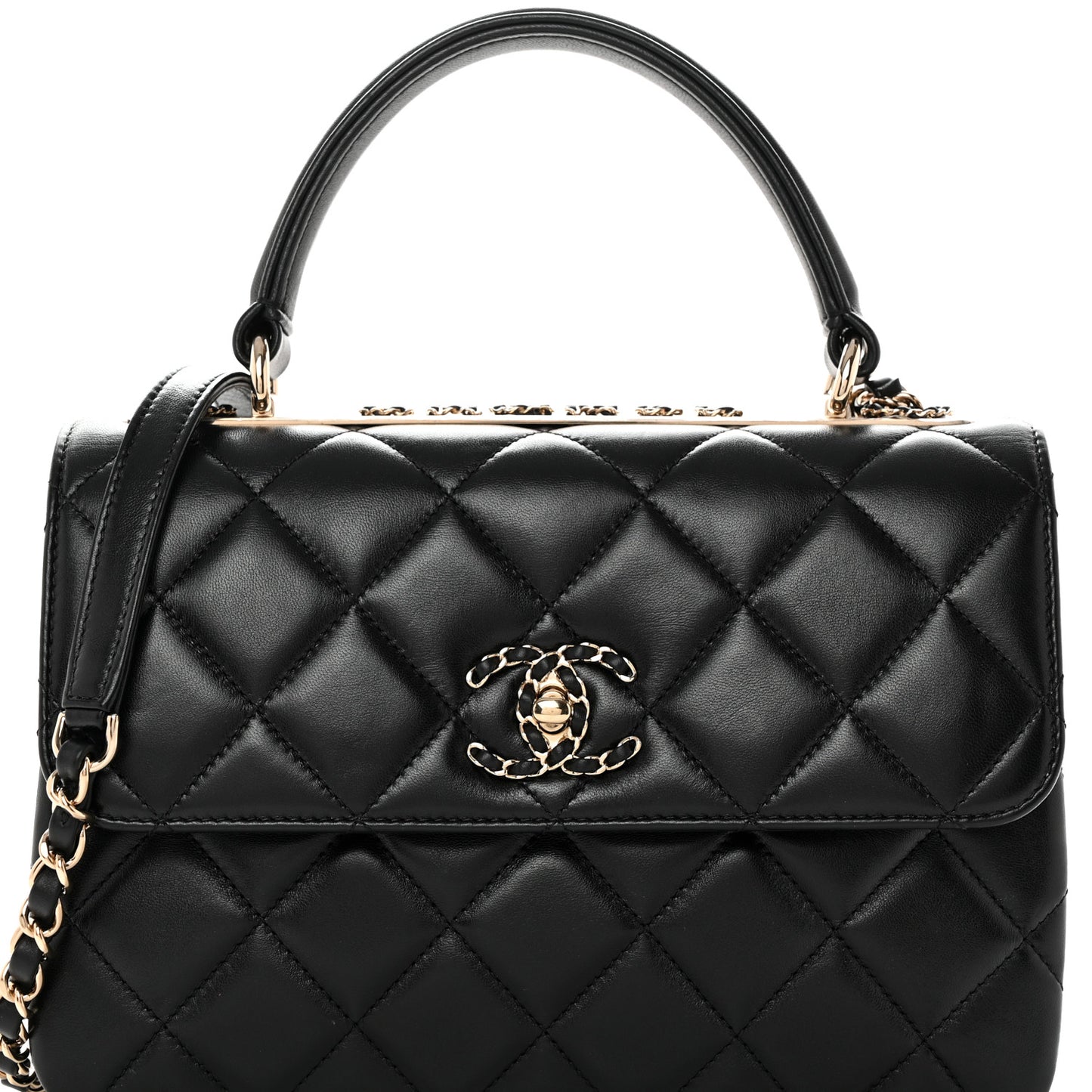 Lambskin Quilted Small Trendy CC Chain Dual Handle Flap Bag Black