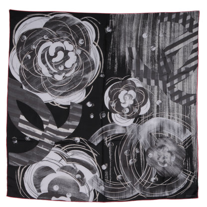 Chanel Silk Camellia CC Pearl Scarf Black 2 of 5