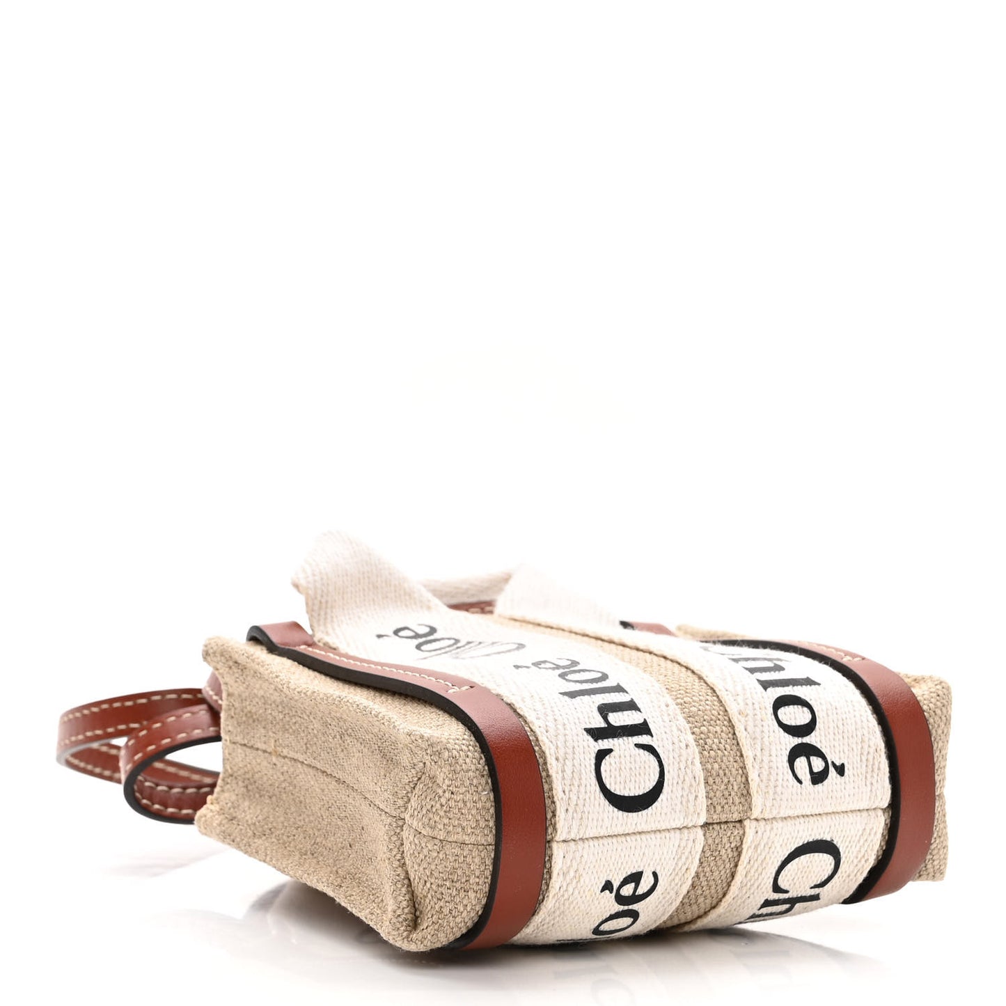 Cotton Calfskin Nano Woody Ribbon Tote White Brown
