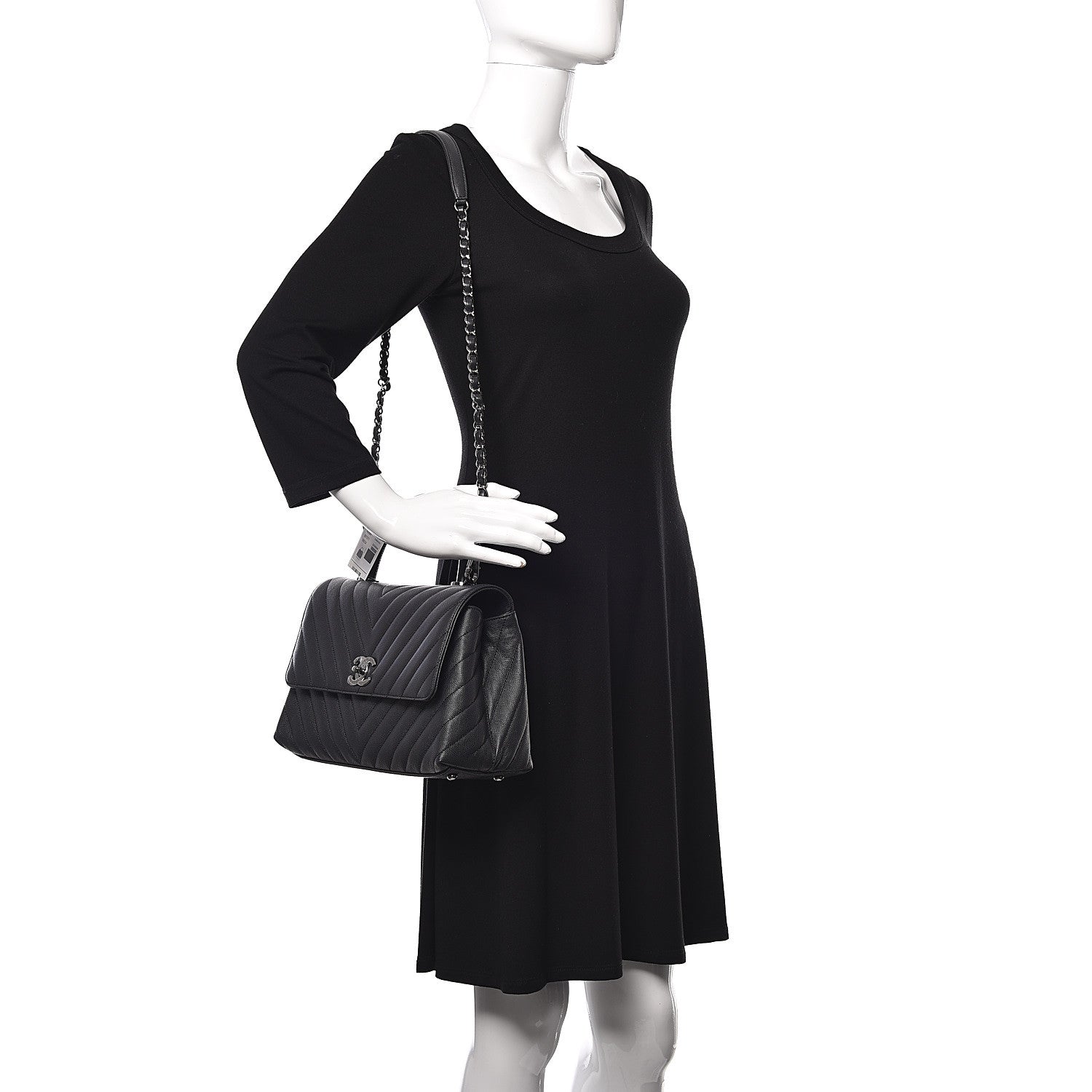 Chanel Caviar Chevron Quilted Small Coco Handle Flap Dark Grey 2 of 10
