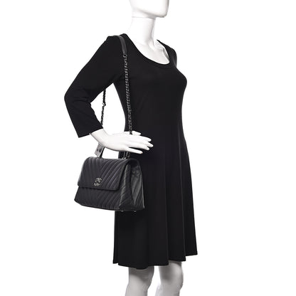 Chanel Caviar Chevron Quilted Small Coco Handle Flap Dark Grey 2 of 10