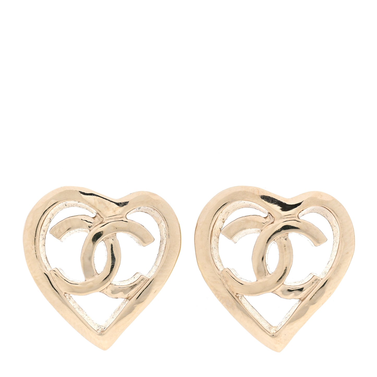 Metal CC Heart Coco In Love Earrings Gold