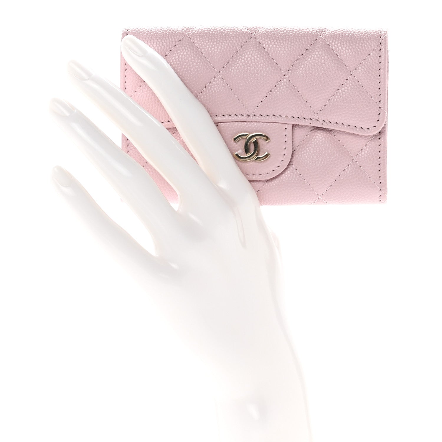 Chanel Caviar Quilted Flap Card Holder Wallet Light Pink 2 of 8
