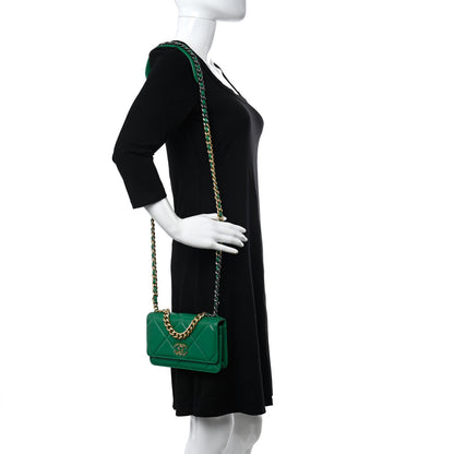 Chanel Shiny Lambskin Quilted Chanel 19 Wallet On Chain WOC Green 2 of 12