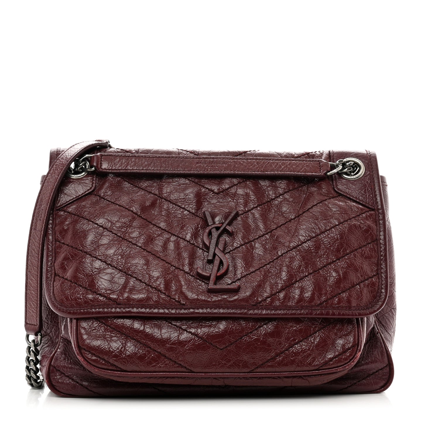 Crinkled Calfskin Matelasse Monogram Medium Niki Chain Satchel Rouge Legion