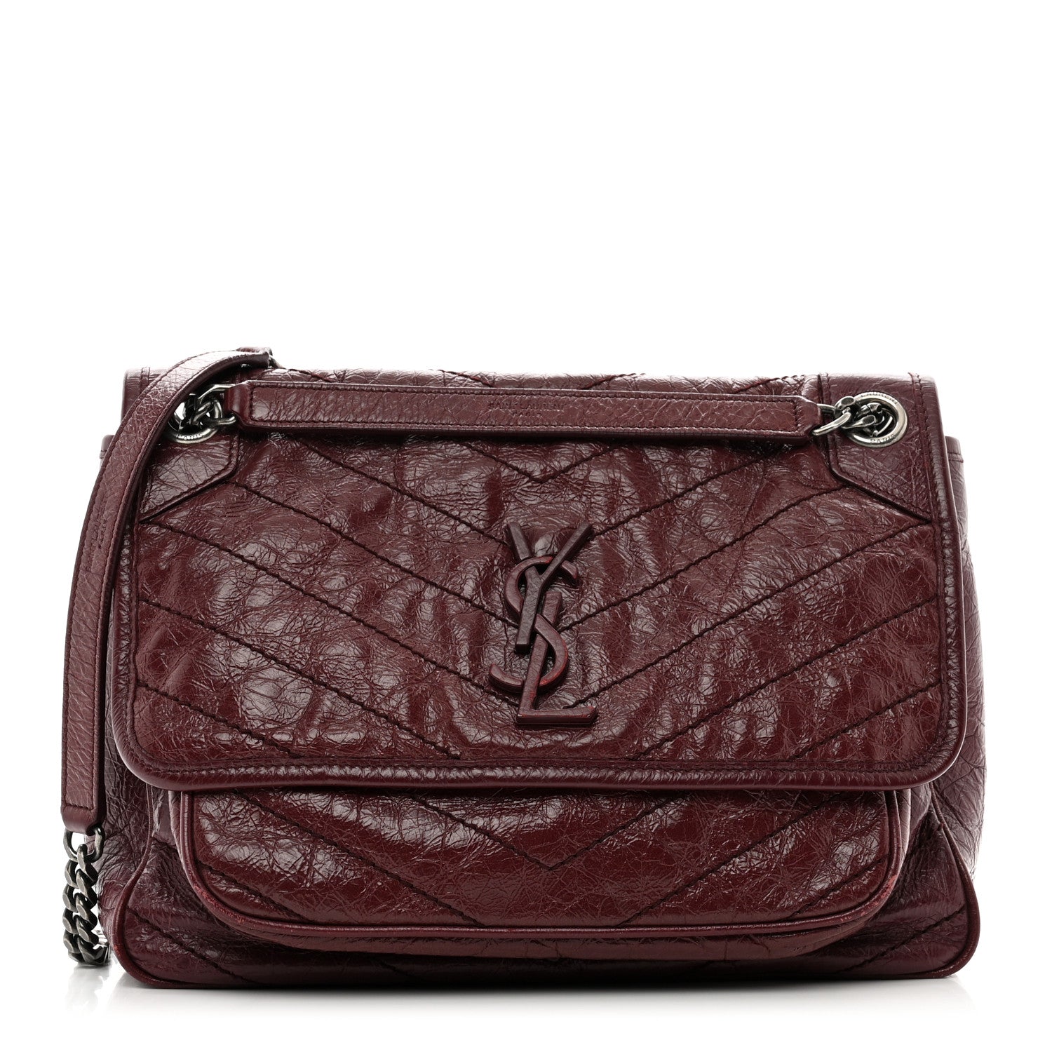 Saint Laurent Crinkled Calfskin Matelasse Monogram Medium Niki Chain Satchel Rouge Legion 1 of 10