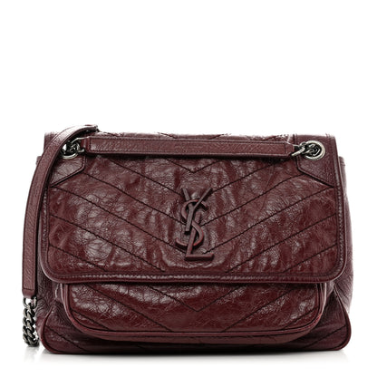 Saint Laurent Crinkled Calfskin Matelasse Monogram Medium Niki Chain Satchel Rouge Legion 1 of 10