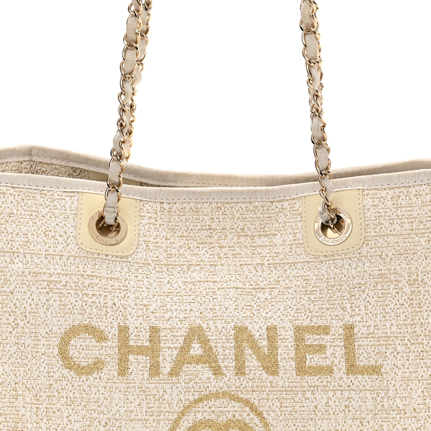 Lurex Boucle Small Deauville Tote Ivory