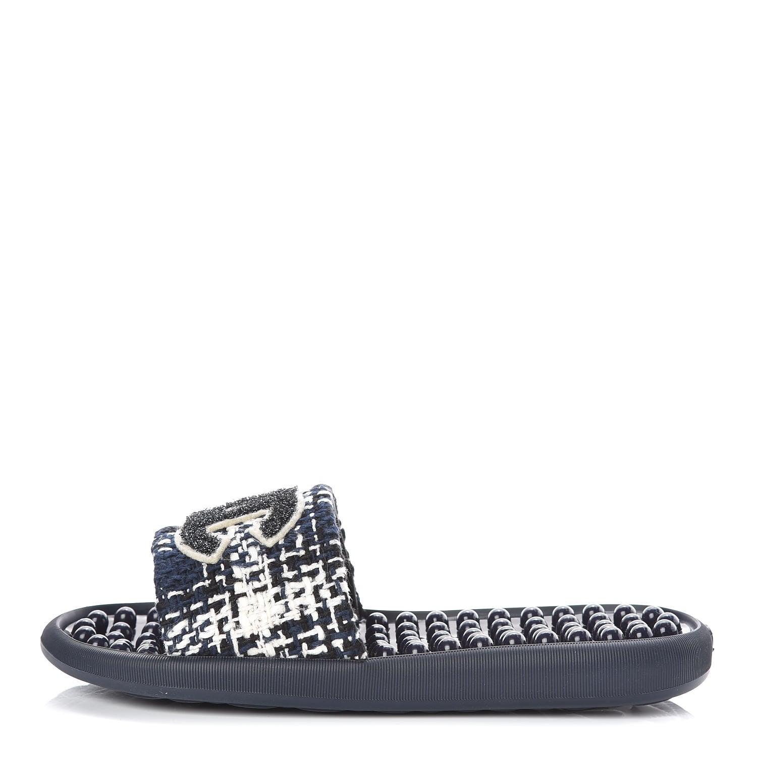 Chanel Tweed CC Flat Mules 35 Navy 1 of 8