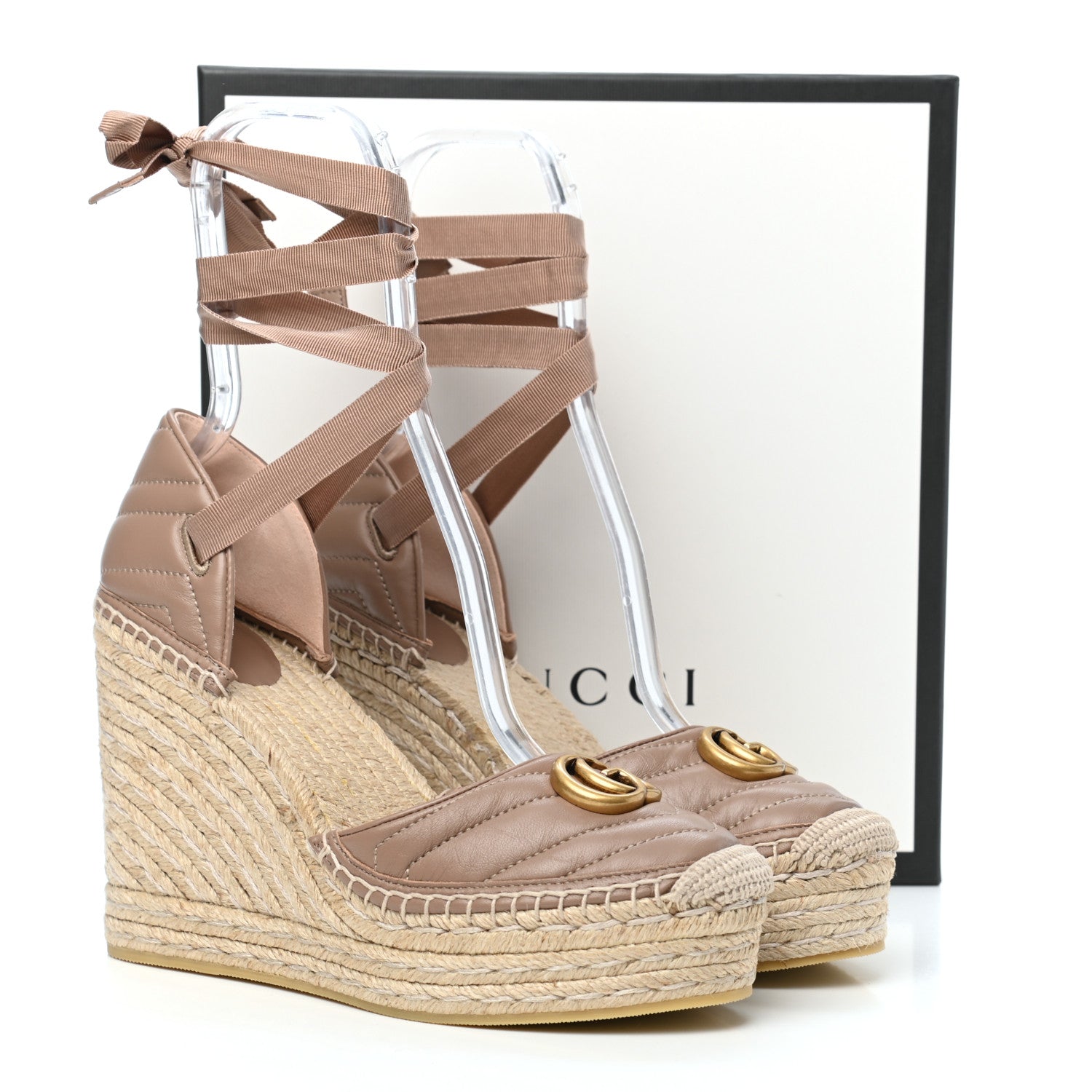 Gucci Nappa Matelasse GG Marmont Ankle Wrap Platform 35/120mm Espadrille Wedges 41 Porcelain Rose 9 of 9