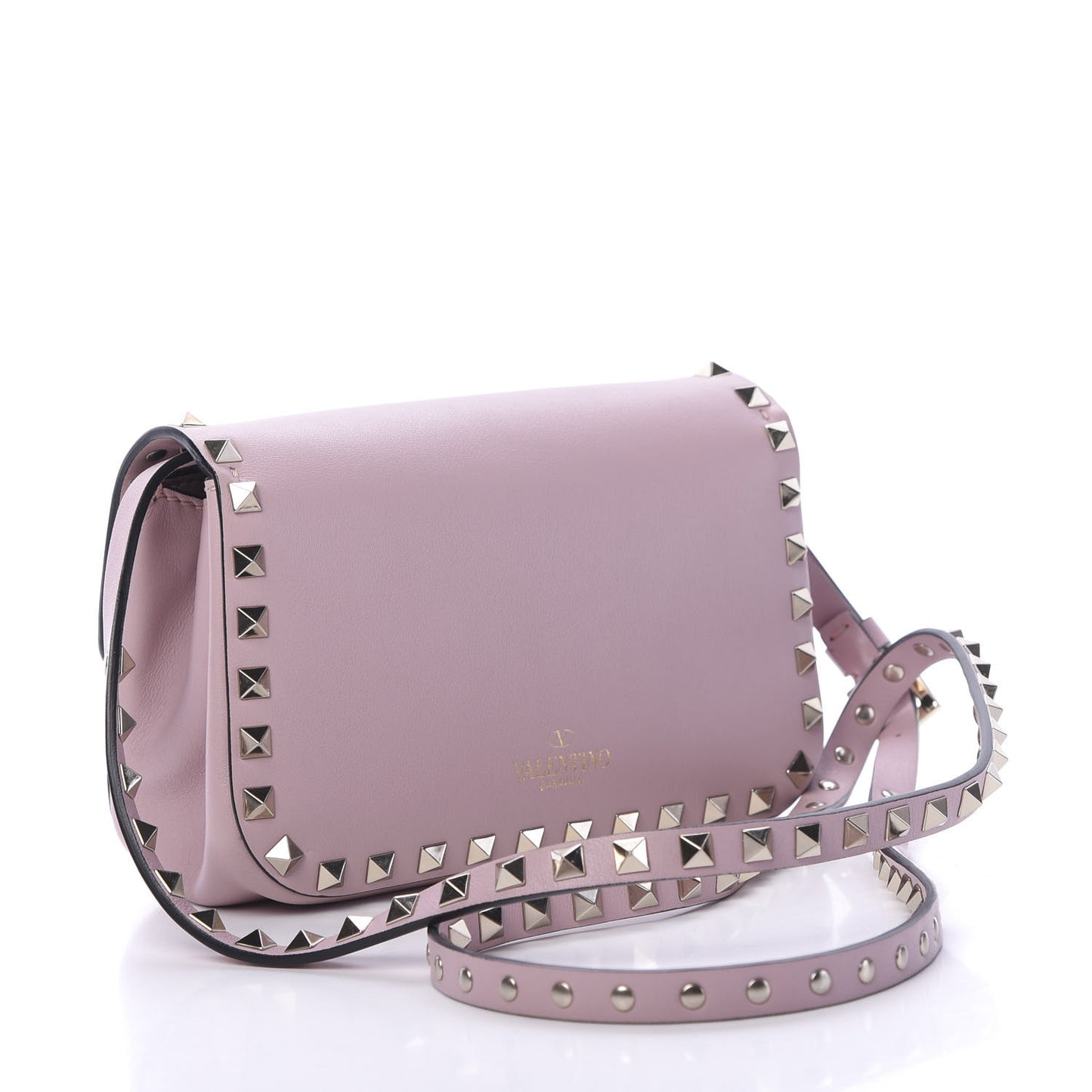 Vitello Mini Rockstud Flap Saddle Crossbody Bag Water Rose