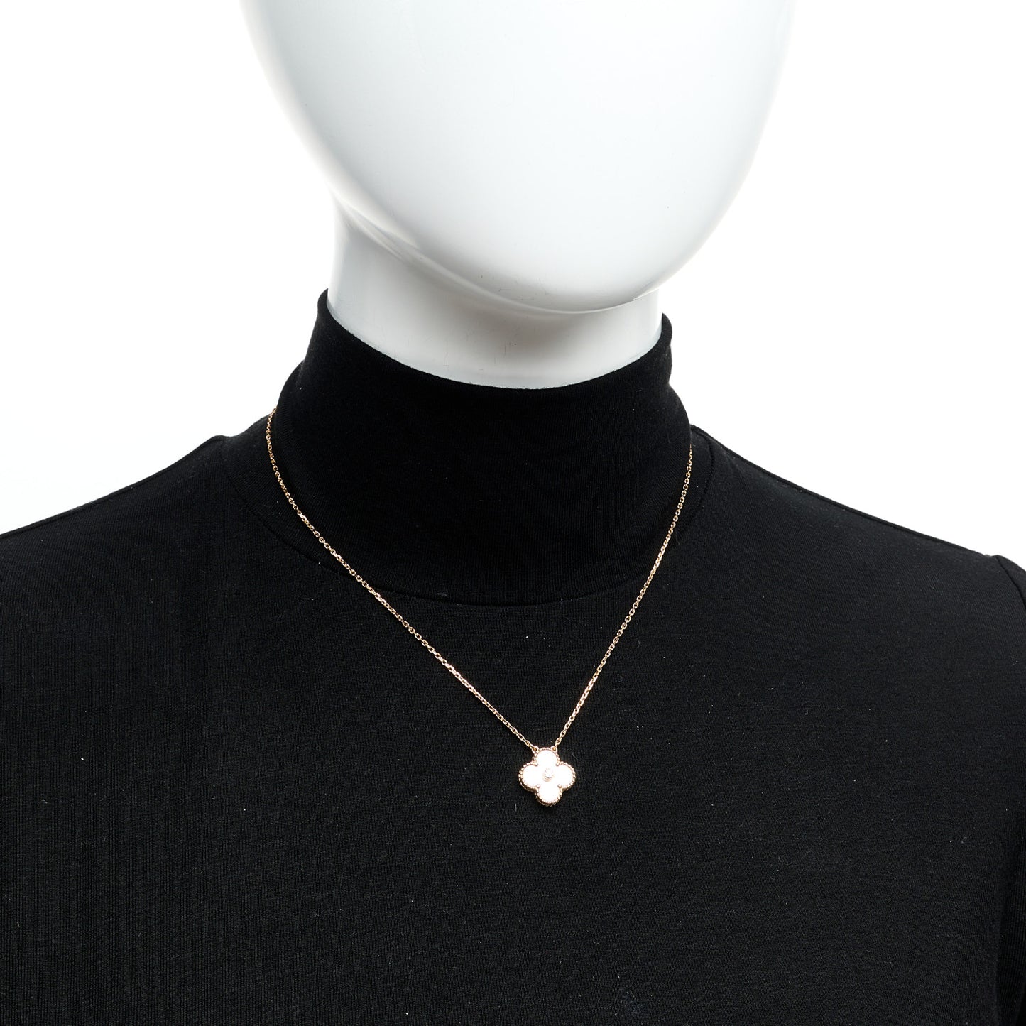 18K Rose Gold Diamond Mother of Pearl Vintage Alhambra Pendant Necklace