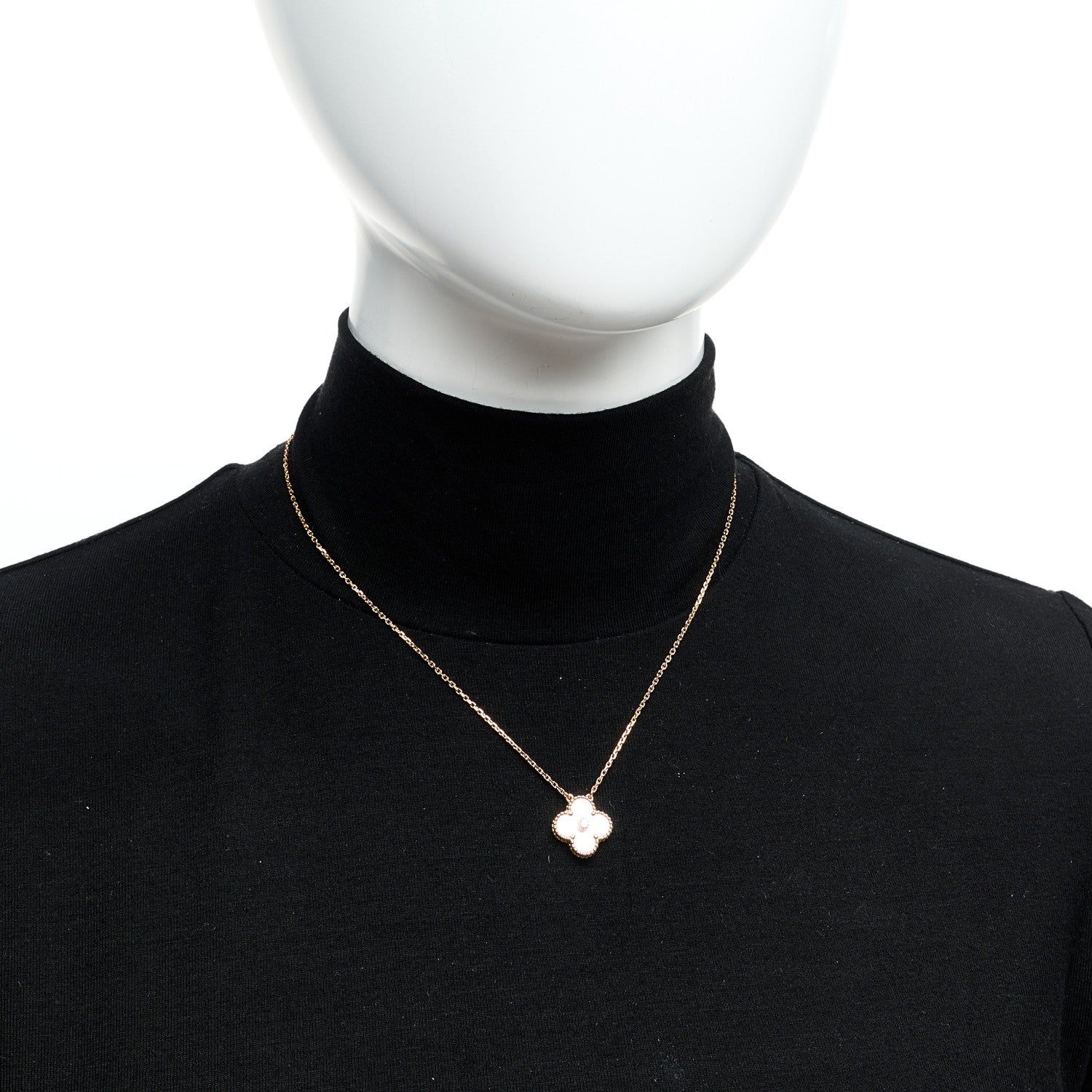 Van Cleef & Arpels 18K Rose Gold Diamond Mother of Pearl Vintage Alhambra Pendant Necklace 2 of 5