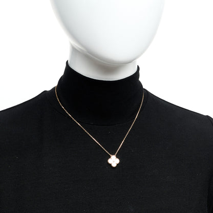 Van Cleef & Arpels 18K Rose Gold Diamond Mother of Pearl Vintage Alhambra Pendant Necklace 2 of 5