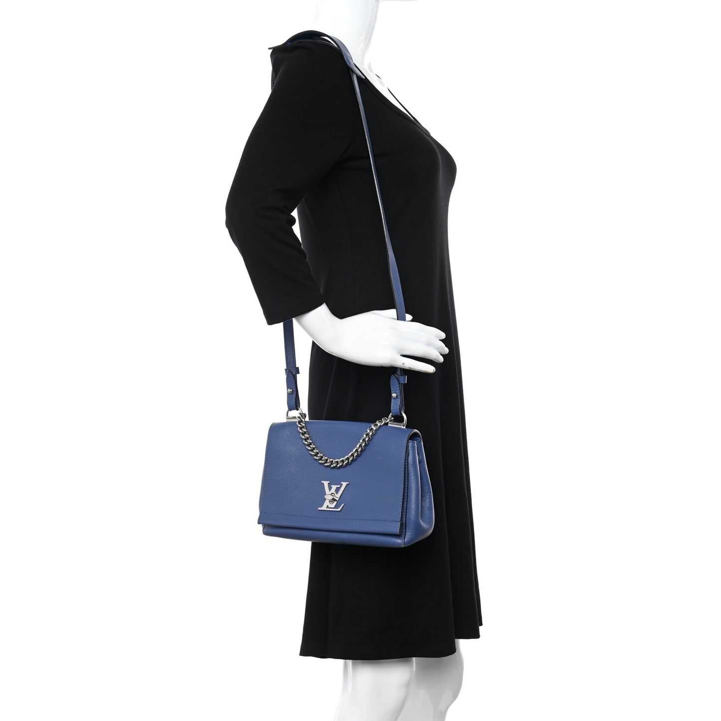 Soft Calfskin Lockme II Chain Bag BB Blue