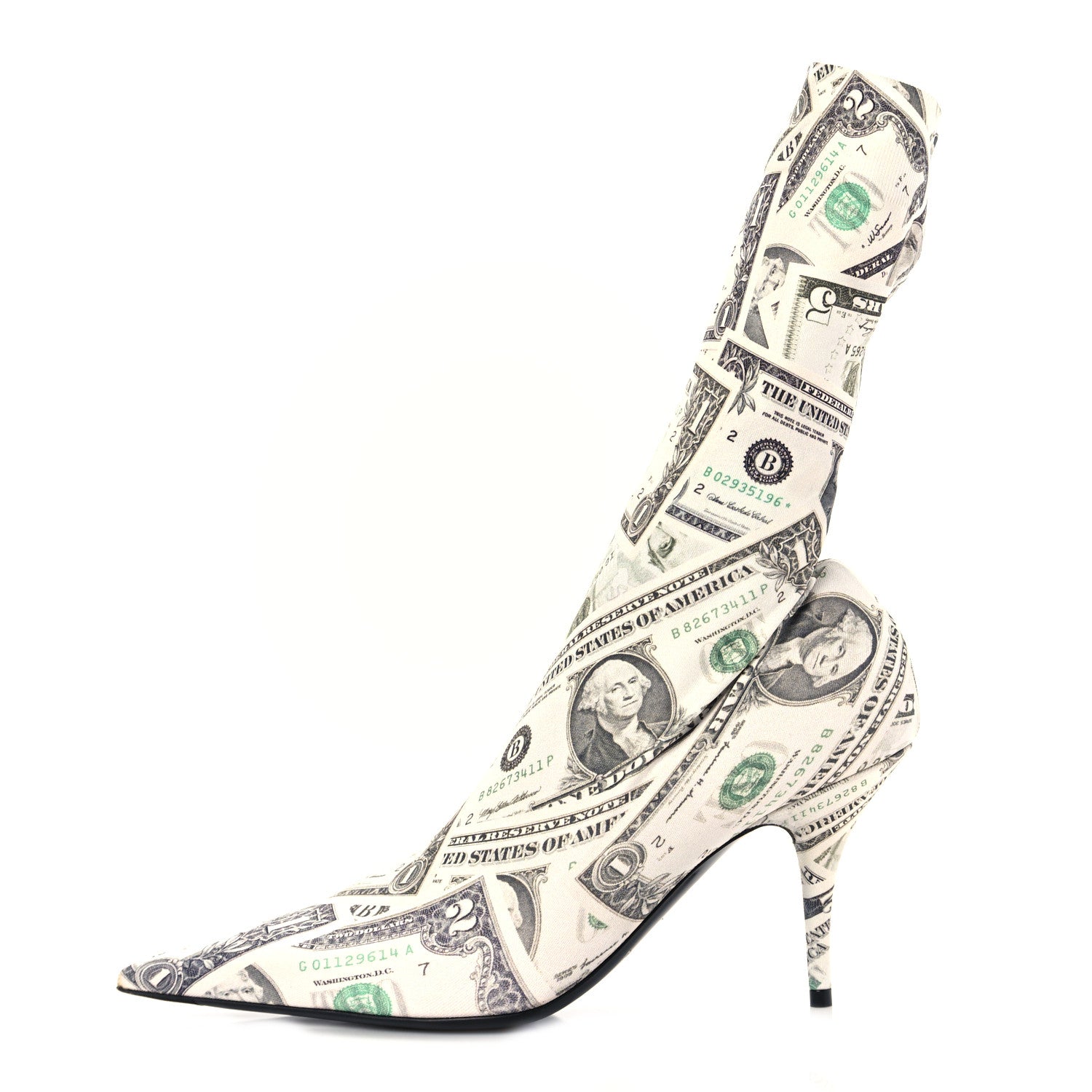 Balenciaga Spandex Dollars Print Extreme Pointed Toe Knife Ankle Boots 38 Vert 1 of 6