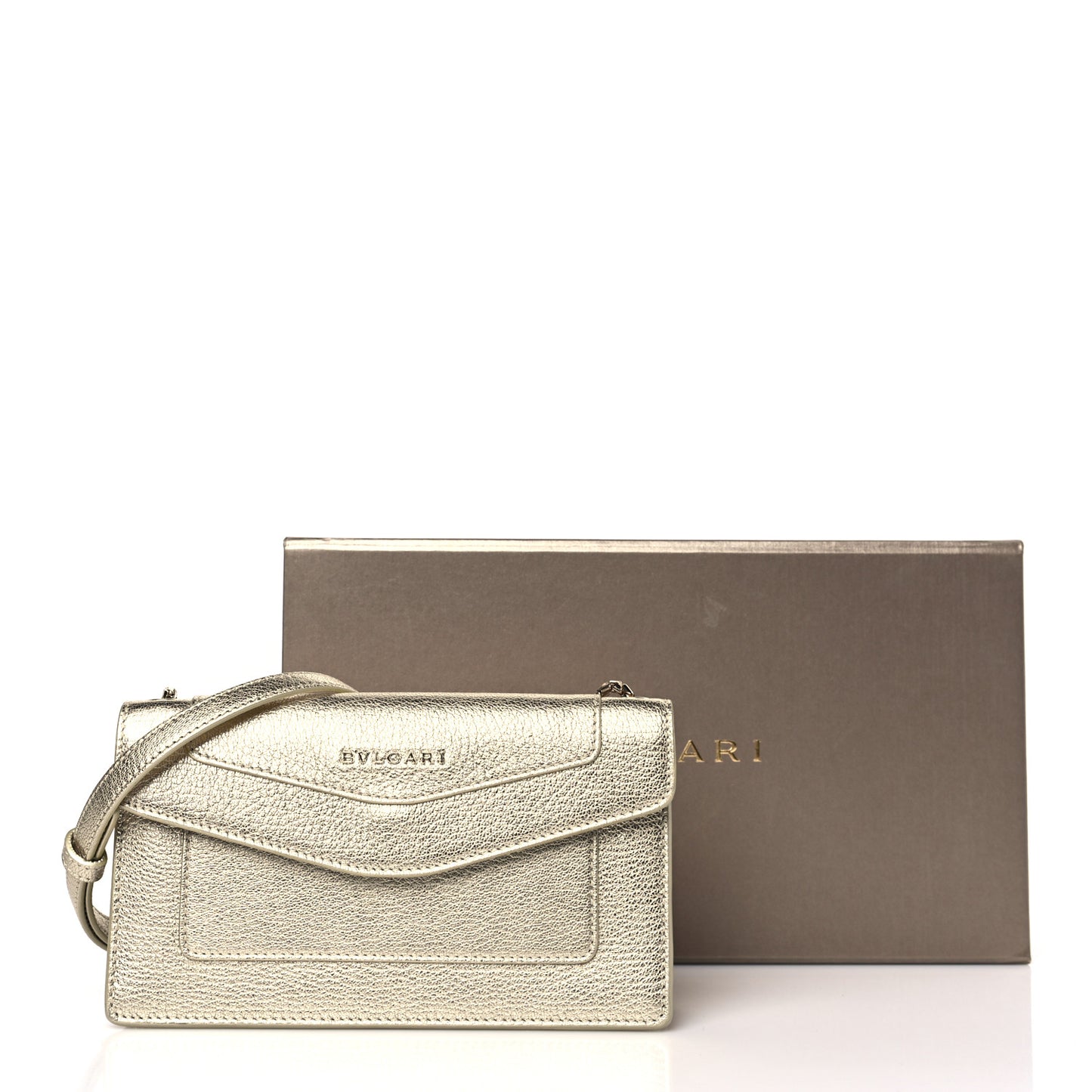 Metallic Calfskin Snake Strap Crossbody Flap Clutch Gold