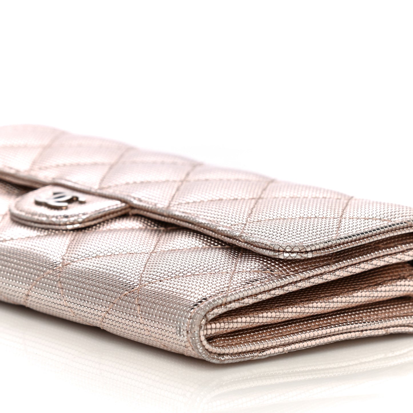 Metallic Calfskin Quilted Pixel Effect Large Flap Wallet Pink