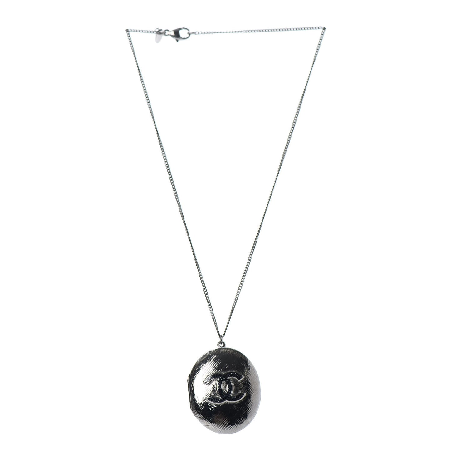 Ruthenium Locket CC Necklace Silver
