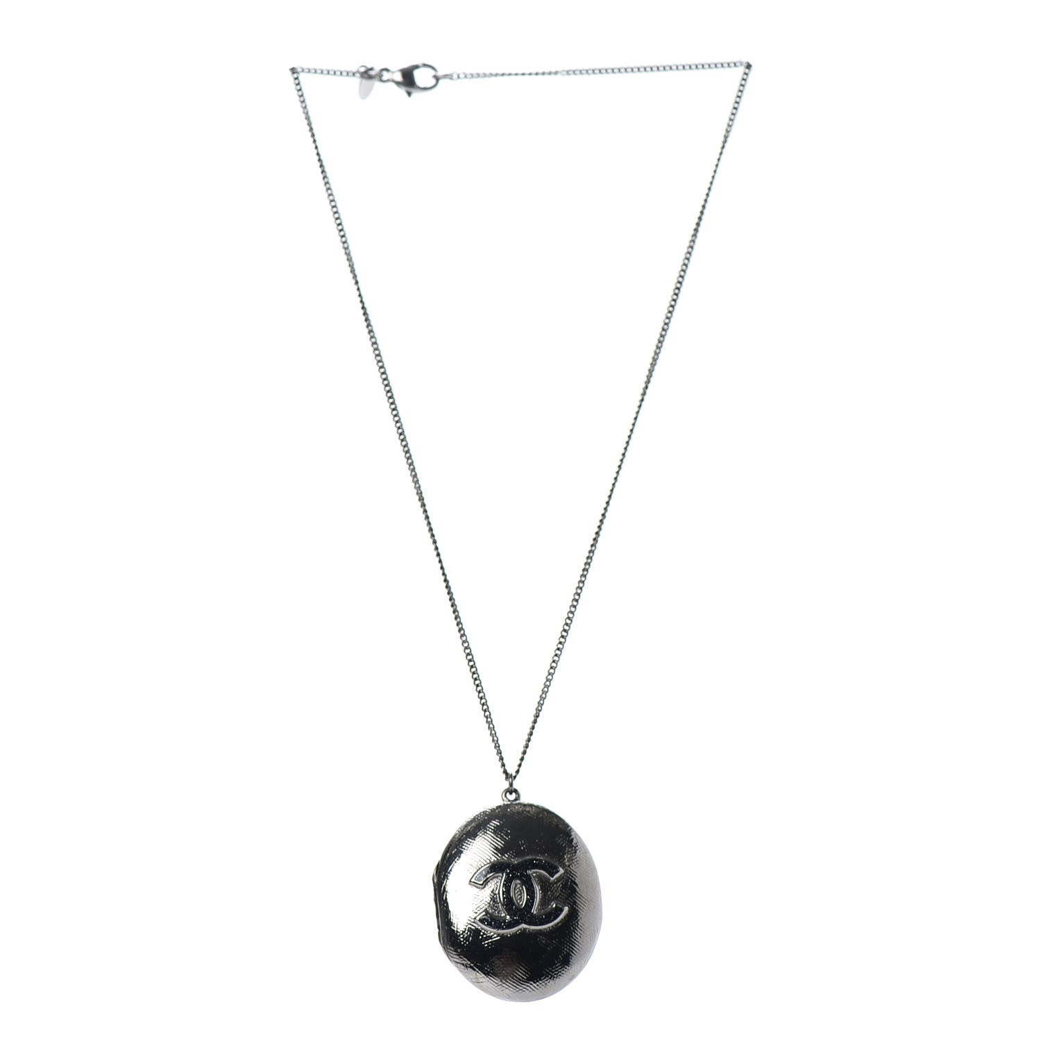 Chanel Ruthenium Locket CC Necklace Silver 3 of 6